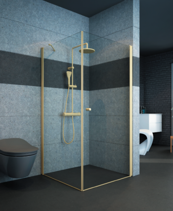 מקלחון פינתי דופן קבועה + דלת פתיחה החוצה בלבד