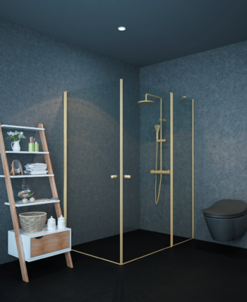 מקלחון פינתי דופן קבועה ו-2 דלתות IN/OUT