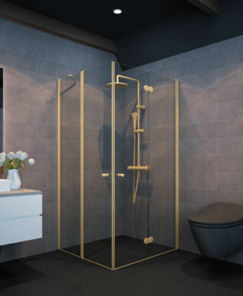 מקלחון פינתי דופן קבועה ודלת IN/OUT + חצי הרמוניקה מתקפל