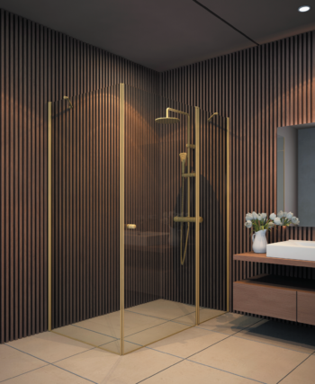 מקלחון פינתי קיר צד, דופן קבועה ודלת פתיחה החוצה בלבד