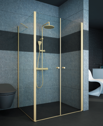 מקלחון פינתי חזית 2 דלתות IN/OUT וקיר צד