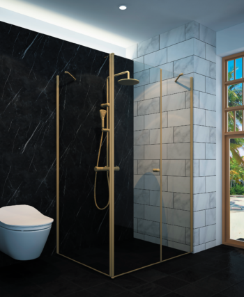 מקלחון פינתי חזית קבוע ודלת פתיחה החוצה בלבד וקיר צד