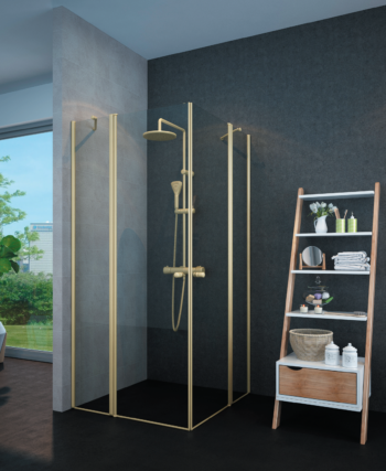 מקלחון פינתי 2 דפנות קבועות ו-2 דלתות IN/OUT